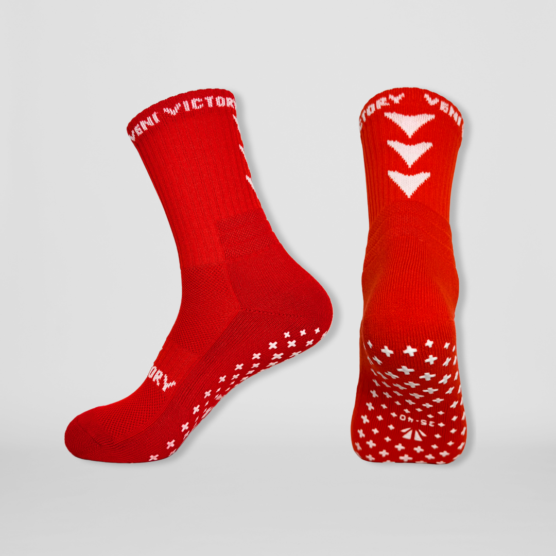 Gripsocks / Fussballsocken / Footballsocks in rot mit weissen rutschfesten Gummipads / Gumminoppen für besseren Halt beim Fussballspielen